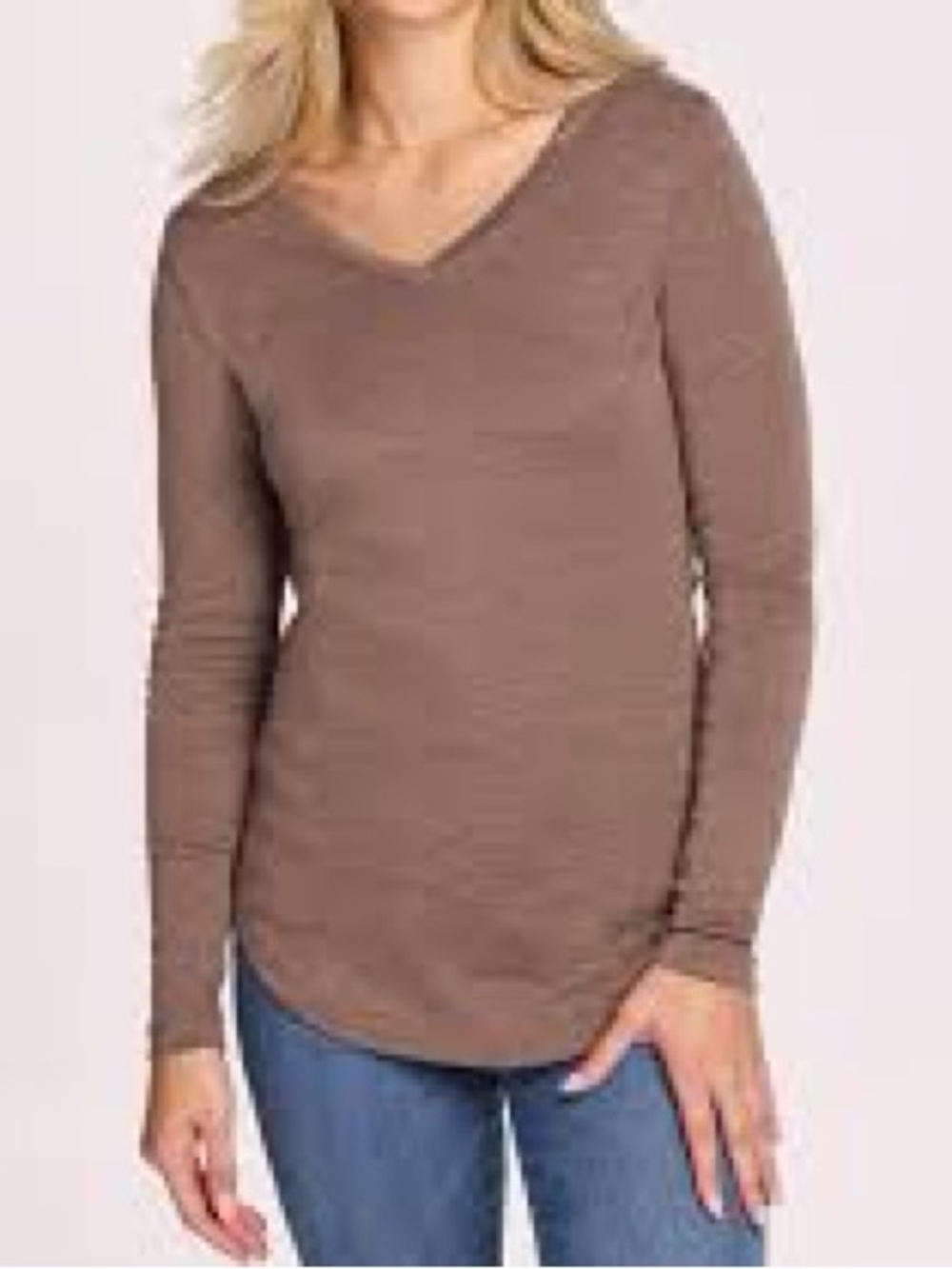 Woolx Layla Merino Wool V Neck Top Taupe Long Sleeve Lightweight Base Layer XL